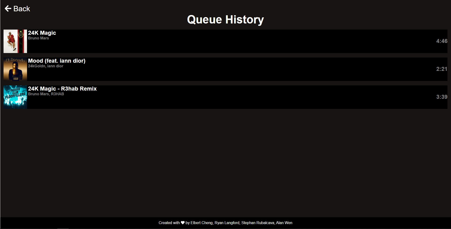 Queue History Screen